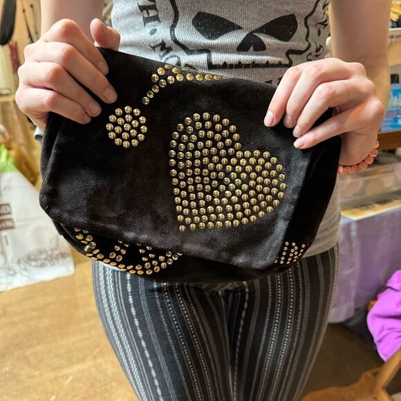 Vintage Moschino Black Suede & Gold Studded Clutch Bag - Picture 11 of 11